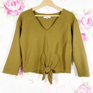 Madewell Texture and Thread Olive Green Ribbed V Neck Tie Front Blouse S